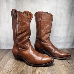Vintage Stewart Fine Handmade Western Cowboy Boots Men 10D Brown Leather USA